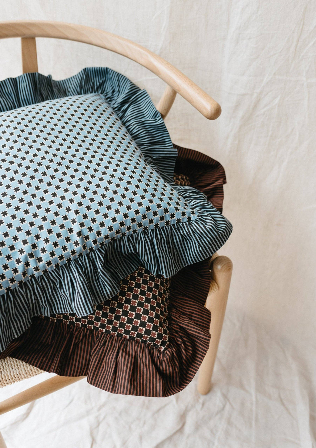 Reversible Brown Celestial Stripe Pillow Cover in Sustainable Cotton