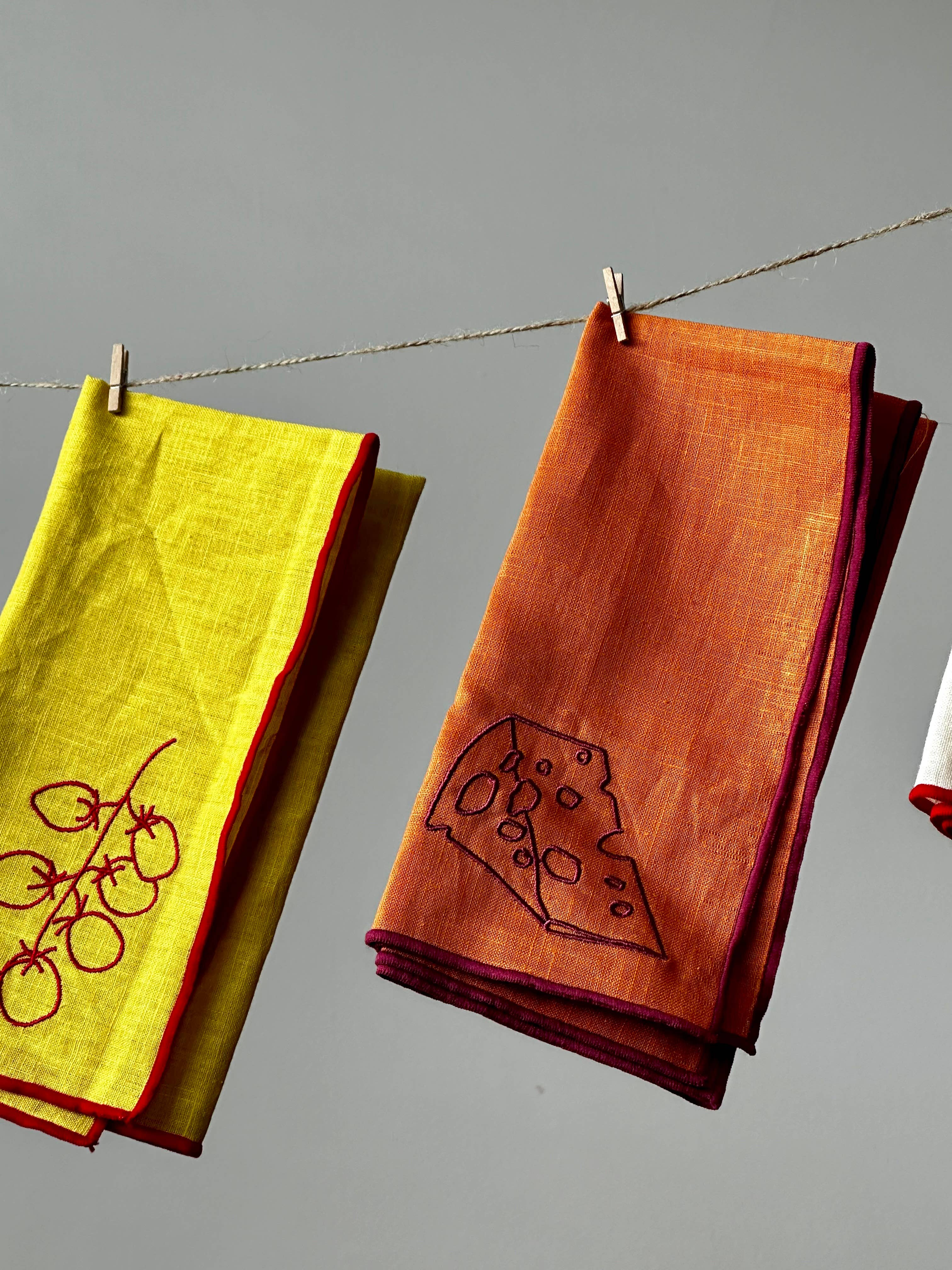 Embroidered Linen Blend Cheese Napkin -Set of 2