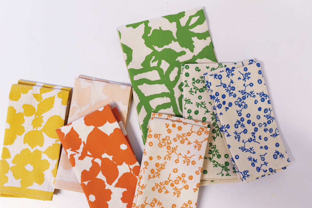 Set of 2 Hand Printed Linen Napkins in new ANITA pattern: Orange