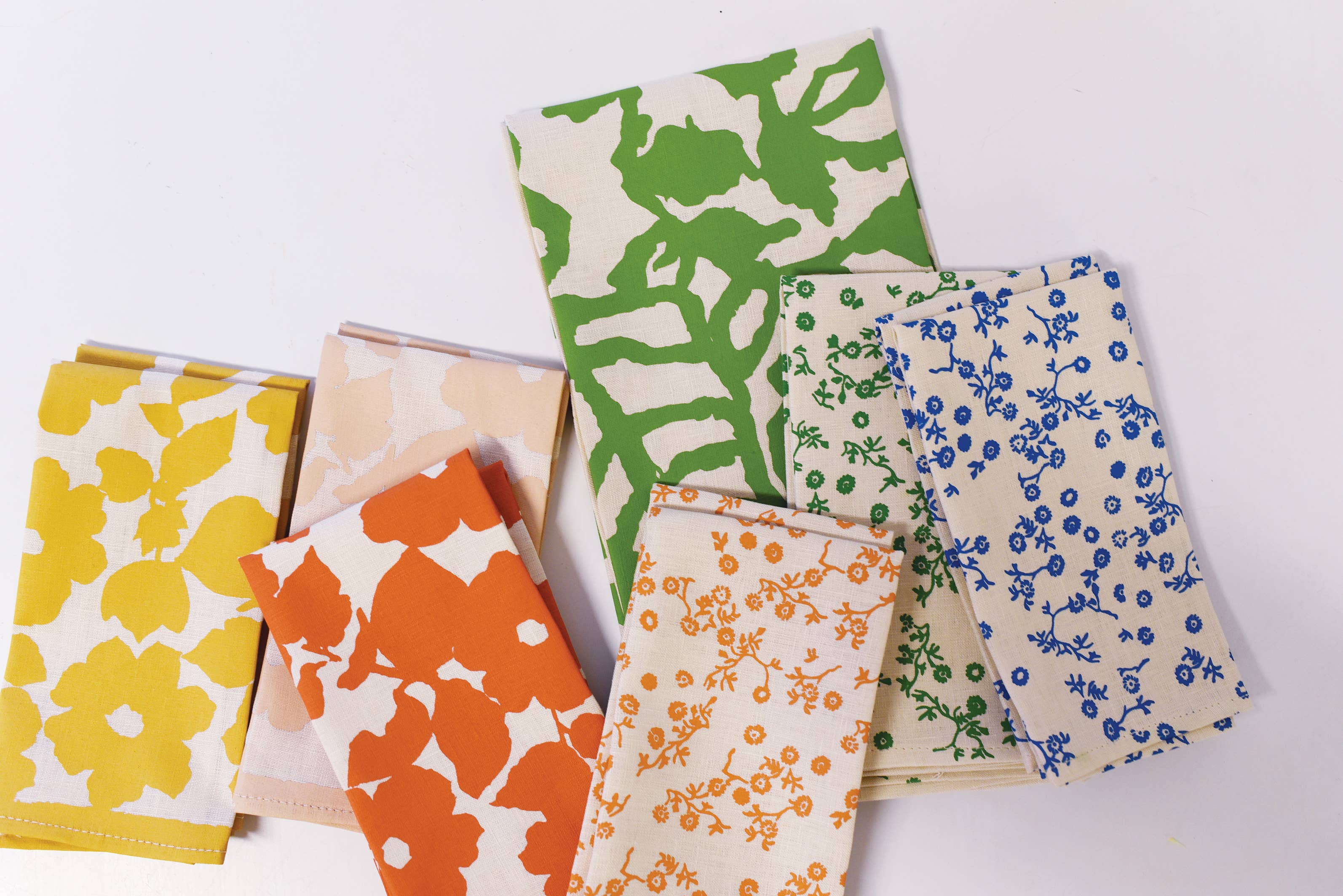 Set of 2 Hand Printed Linen Napkins in new ANITA pattern: Orange