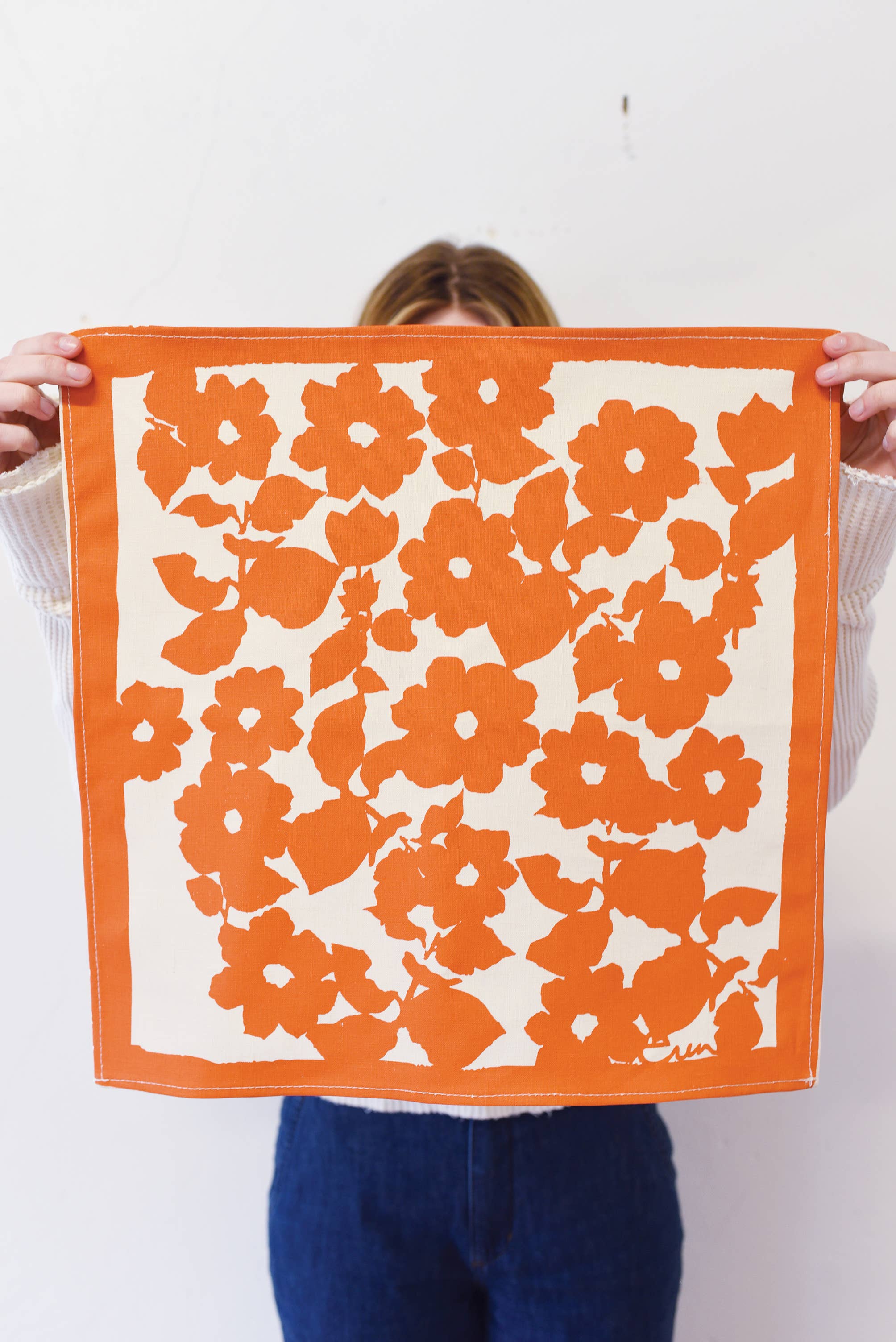 Set of 2 Hand Printed Linen Napkins in new ANITA pattern: Orange